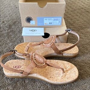 UGG Tan Sandals with Cork Footbed and Adjustable Ankle Strap